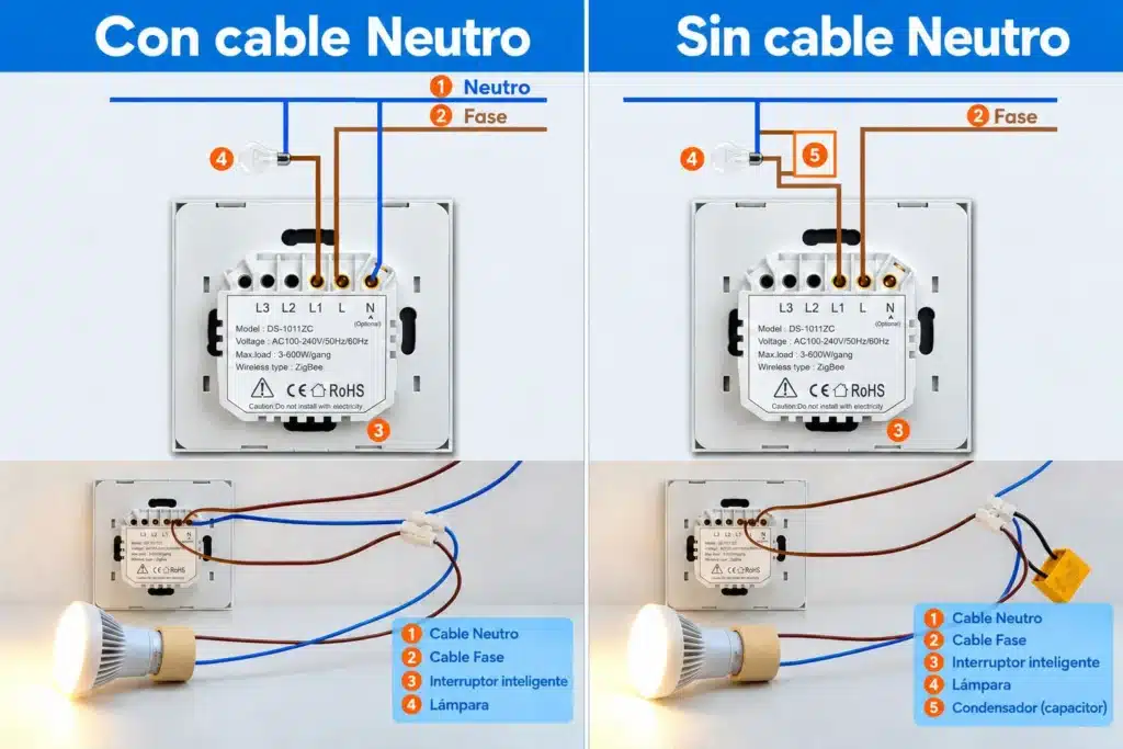 Comparación entre interruptores smart con neutro y sin neutro.